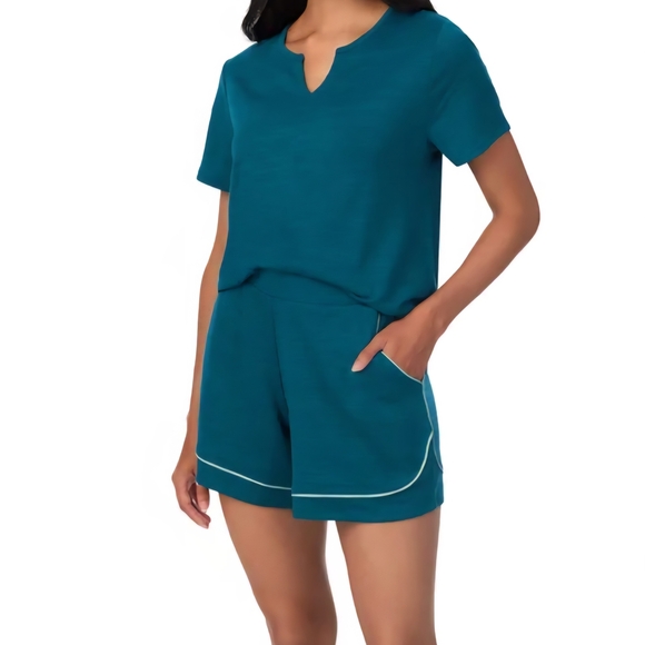 BNWT Carole Hochman XXL Teal Women's Pajama 3 Piece Set Loungewear Crepe Knit. - Picture 4 of 7